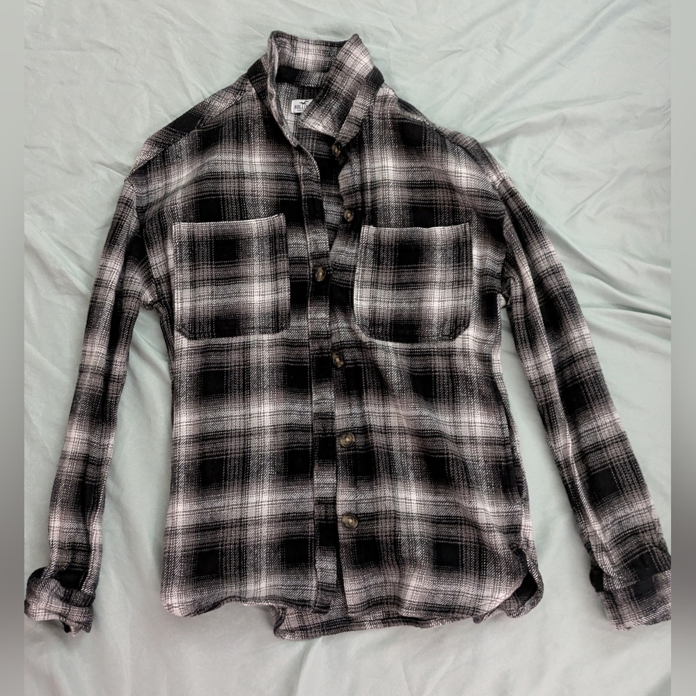 Black and Gray Plaid Flannel Women's Shirt